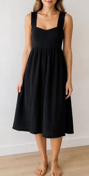 Natural Life Women's Black Cotton Gauze Midi Dress Boho XS NWT thumbnail 1