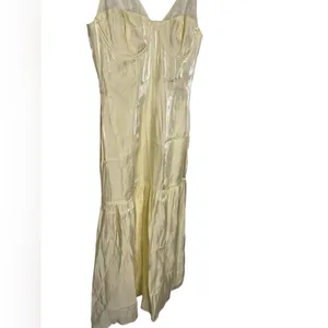 💛 FORE Cream Satin‎ Bustier Midi Dress S – Sleek Shimmer Slip Style ✨ thumbnail 3