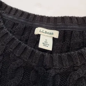 LL Bean Black Double L Mixed Cable Cotton Crew Neck Pullover Sweater Size SMALL thumbnail 9