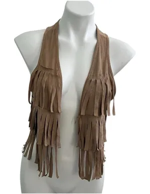 CLK Tan Fringed Western Vest BOHO Festival BOHEMIAN Cowgirl XSmall - Small NEW thumbnail 1