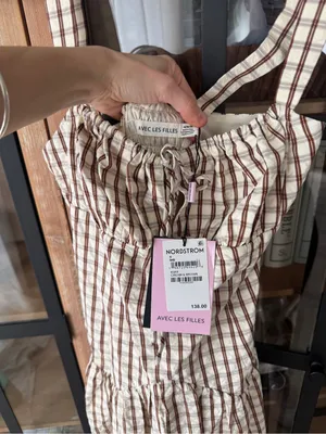 Anthropologie NWT Gingham midi dress Avec Les Filles Ruched Sleeveless Square Neck drop waist thumbnail 3