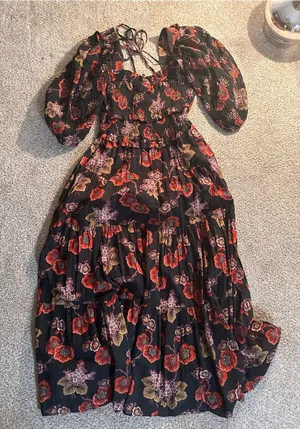 SEA New York Black Floral Maxi Dress with Puff Sleeves thumbnail 1