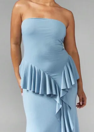 Missguided Light Blue Strapless Maxi with Ruffle Accent thumbnail 1