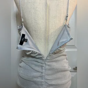 Lulu's Shimmering Silver Ruched‎ Mini Dress thumbnail 4