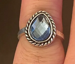 Water drop blue rhinestone silver plated ring size 5.25 thumbnail 9