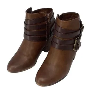 Material Girl Womens Ankle Boots Booties Buckle Strappy Zip Brown‎ Size 7.5 thumbnail 1