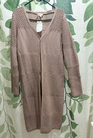Hem & Thread Long Open Knit Cardigan - Taupe thumbnail 1