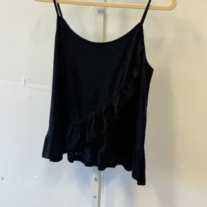 Goldie Black 100% Pima Cotton Ruffle Camisole‎ Tank Top Small Made in Peru thumbnail 3
