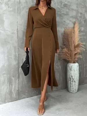 Shein satin long-sleeve maxi shirt dress thumbnail 5