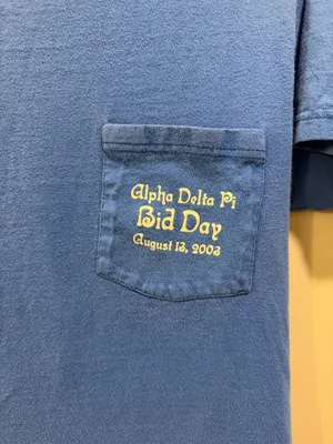 Hanes Vintage Alpha Delta Pi 2003 Bid Day Short Sleeve Pocket Tee Blue thumbnail 3