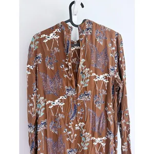 PIECES Brown Navy Floral Long Sleeve Maxi Dress S thumbnail 4