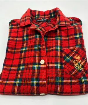 Lauren Ralph Lauren Womens Red Plaid Black Label Flannel Pajama top shirt Small thumbnail 1