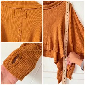 We The Free Free People Waffle Knit Poncho Top S Mock Neck Thumb Hole Rust thumbnail 7