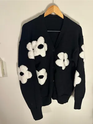 Commense floral button front cardigan black white thumbnail 3