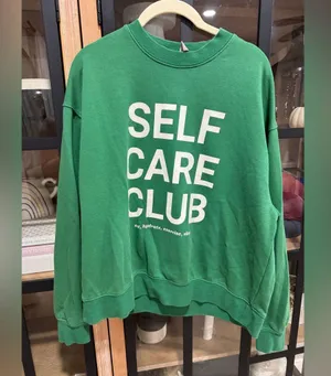 H&M Self Care Club crewneck pullover sweatshirt sporty rich ribbed kelly green thumbnail 6