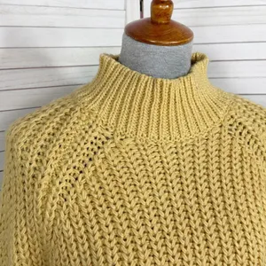 H&M Chunky Knit Funnel‎ Neck Barrel Sleeve Crop Sweater Yellow Medium thumbnail 5