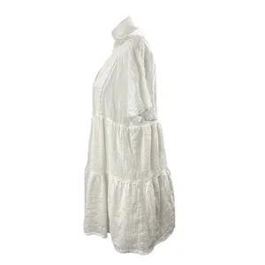 Molly Green White Collared Short Sleeve Tiered Mini Flare Shirt A-Line Dress M thumbnail 2