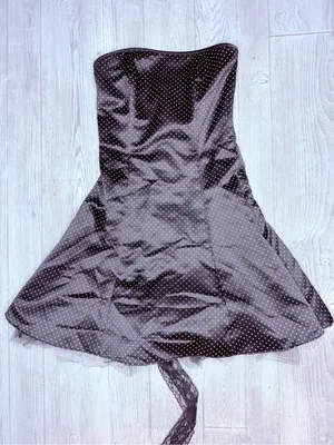 Jessica McClintock gunne sax 80 black tube top dress polka dots and lace train 6 thumbnail 2