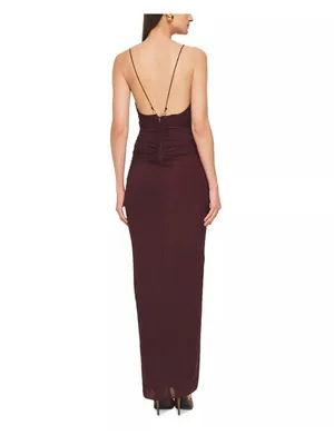 Ronny Kobo Anya V-Neck Column Jersey Maxi Dress in Chocolate Brown XSmall Womens thumbnail 13