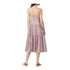 Rebecca Taylor La Vie Pink Metallic Gold Thread Floral Print‎ Eva Midi Dress S thumbnail 2