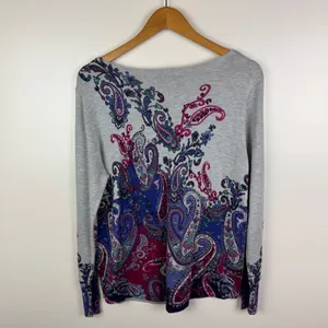 Chicos Paisley Knit Sweater Top Medium Multicolor Boho Soft Stretch Comfort Chic thumbnail 3