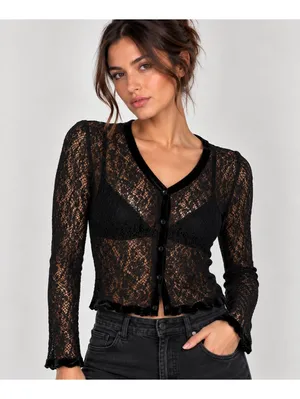Viy Michelle Y2K Black Lace Cardigan Cropped Top S Goth Dark Romantic Whimsigoth thumbnail 1