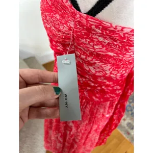 NWT WDNY Silk Hot Pink Ruched Floral Strapless Sequin Midi Tea Dress thumbnail 5