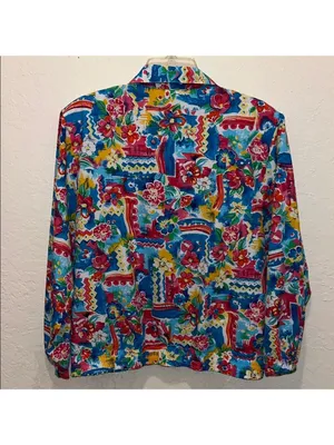Vintage Tropical Floral Zip Up Jacket Red Size M thumbnail 4