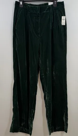 Old Navy Taylor Velvet Wide Leg Pants M Green NWT Extra High Rise Trouser thumbnail 1