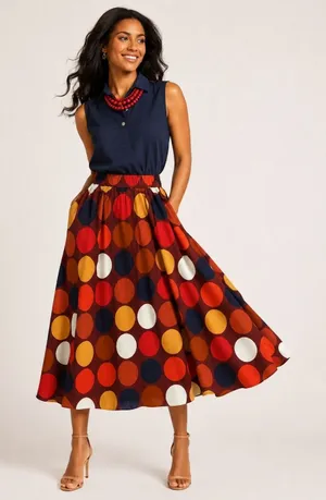 Kate Spade New York Polka Dot Midi Skirt XS Multi Color Elastic Waist A-Line thumbnail 1