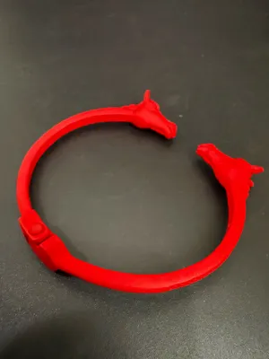 Red-tone Double Horse Head with Rhinestones Open Cuff Bangle Bracelet thumbnail 12