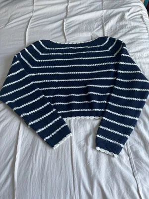 Navy and White Striped Altar’d State Cropped Sweater thumbnail 2