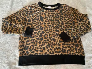 Women's No Boundaries Leopard Print Long Sleeve Sweatshirt - Brown/Black Size M thumbnail 1