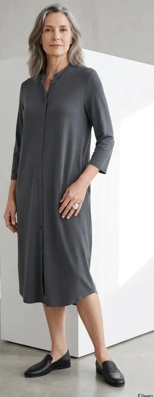 Eileen Fisher Mandarin Collar Button-Front Oversized Midi Dress thumbnail 1