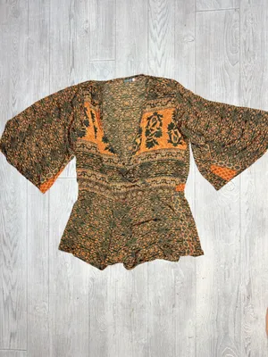 Earthbound neutral short Bell sleeve shorts romper boho small outfit thumbnail 3