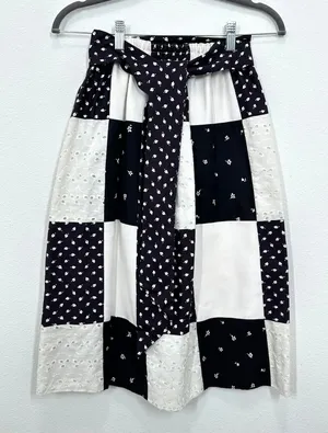 Vintage 70s Patchwork Midi Skirt‎ Checkered Cottagecore Retro Mod Housewife thumbnail 1
