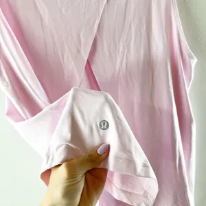 Lululemon Jersey Training Muscle Tank Top Open Back Wordmark Graphic Pink Small thumbnail 4
