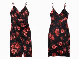 E.L.H. Studio Black & Red Floral MIDI Dress thumbnail 2