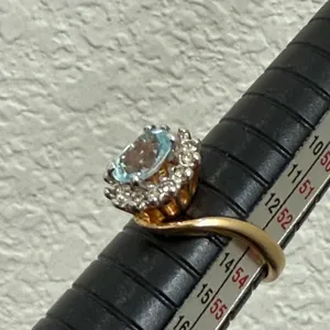 Vintage 18KGE Aquamarine Blue Topaz CZ Ring Size 7 3g. thumbnail 13