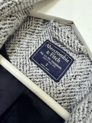 Abercrombie & Fitch Gray Herringbone Double Breasted Peacoat Quiet Luxury Preppy Career S thumbnail 5