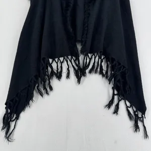 Black Faux Fur Trim Poncho Vest Women Fringe Shawl Cape Boho Gothic One Size thumbnail 5