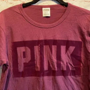 PINK - Victoria's Secret crop top burgundy velour spell out boxy M thumbnail 2