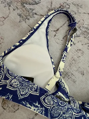 Urban Outfitters Navy and Cream High Waisted Bikini Set thumbnail 8