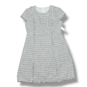 Eliza J Spring Tweed Fringe Hem Fit‎ Flare Dress White Pink Black Size 12 thumbnail 15