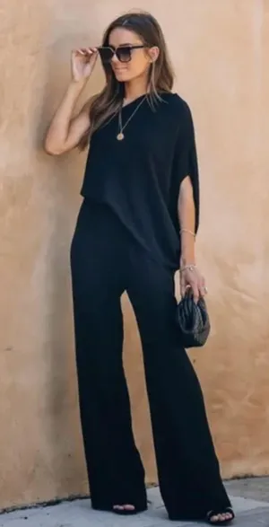 VICI Jumpsuit: black, one shoulder, wide leg, size small thumbnail 2