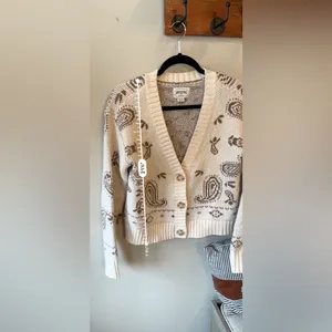American Eagle Women's Cream and Brown Cardigan Size XS thumbnail 9