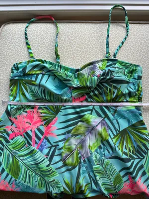 Tropical Palms Aqua Green Bright Pink Bandeau Tankini Top size 8 thumbnail 7