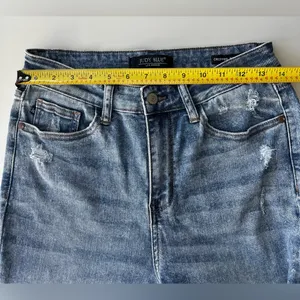 Judy Blue Cropped Bootcut Jean Distressed Stretch High Rise Chewed Hem Boho 7/28 thumbnail 6