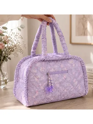 OMG Accessories Quilted Floral Duffle Bag Lilac Lavender Weekend Travel Bag NWT thumbnail 3