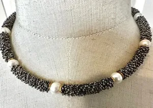 Silver tone faux pearl collar necklace thumbnail 1